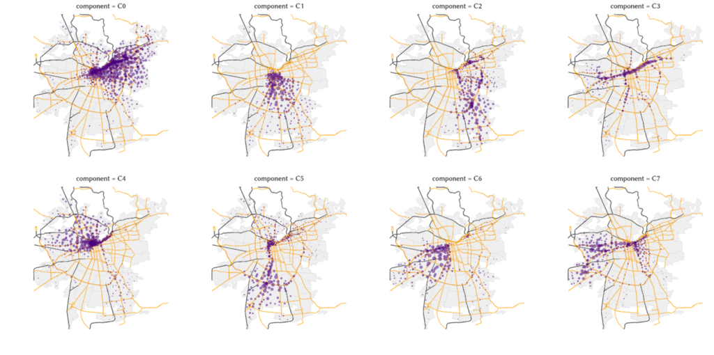 Uno de los resultados que hemos mostrado en meetups. Para saber qué significa esta imagen visita el post Las Ciudades Ocultas de Santiago :). Lo interesante es que así hemos podido obtener feedback sobre cómo personas de otras disciplinas interpretan en conjunto el resultado de nuestro trabajo.