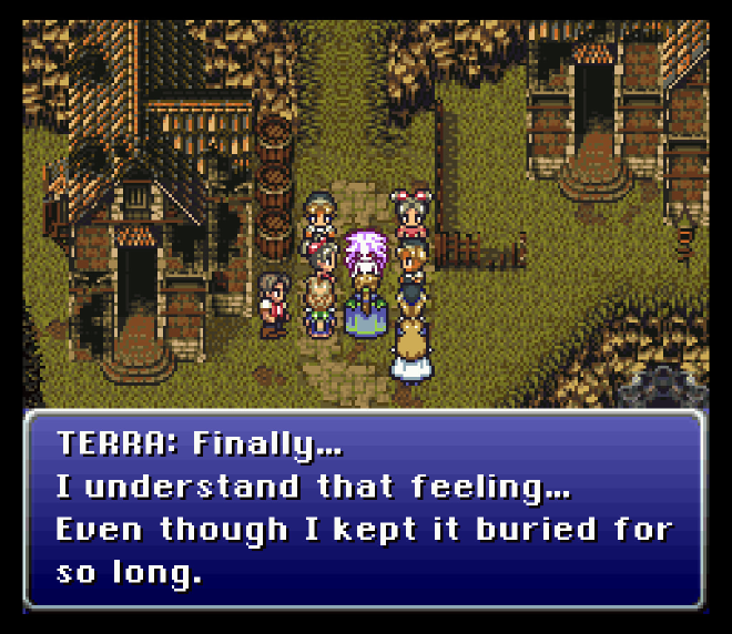 Figura 4: En el Mundo de la Ruina de <em>Final Fantasy VI</em>, el propósito del juego es encontrar a tus amigos y comprender sus nuevas visiones después de la catástrofe. Fuente: Square.